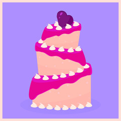 Two-story cake with pink cream, cake for lovers, wedding cake, pie with heart, three-story pie, pink cake with cream, birthday cakes, cake with background, card with pie