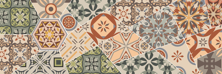 Vector mosaic patchwork pattern. Vintage decorative collage background - 483918810
