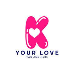 K letter heart icon,  Valentines day illustration 