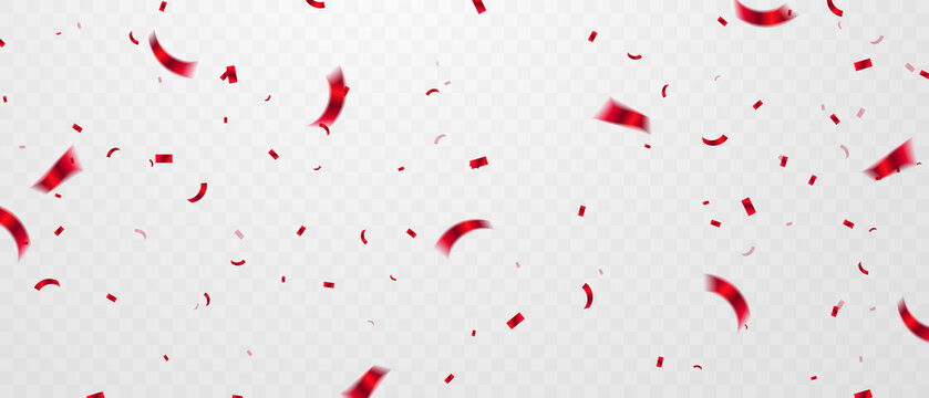 red confetti celebration background For parties and festivals on a transparent background that can be isolated vector images.