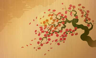 plum  blossom oriental painting style illustration 매화 梅花 동양화