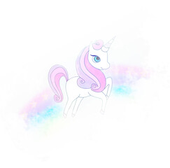 Obraz premium Card with a unicorn - rainbow unicorn, card in pastel colors