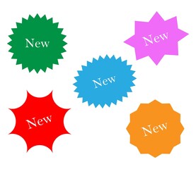 Bursting shape speech bubbles set; starburst and sunburst cartoon with different color isolated on white background. Vector illustration