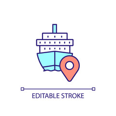 Freight transport RGB color icon. Ocean and maritime transportation. Sea vessel. Cargo shipment. Isolated vector illustration. Simple filled line drawing. Editable stroke. Arial font used