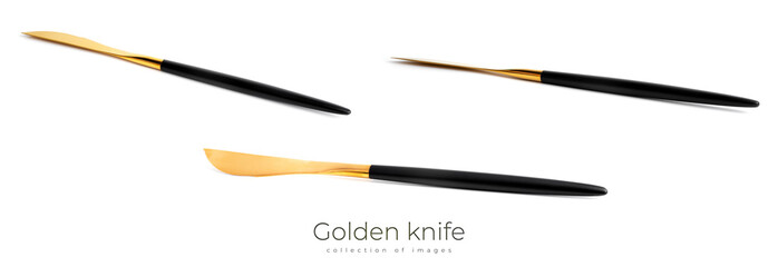 Golden knife isolated on a white background.