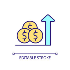 Income growth RGB color icon. Revenue increasing. Cost and price rise. Financial success. Investment. Isolated vector illustration. Simple filled line drawing. Editable stroke. Arial font used