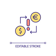 Currency exchange risks RGB color icon. Financial danger. Banking procedure. Dollar to euro. Isolated vector illustration. Simple filled line drawing. Editable stroke. Arial font used