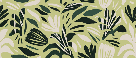 Hand drawn abstract flowers and organic shapes pattern. Collage contemporary print. Fashionable template for design.