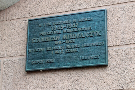 Sopot, Poland - October 6, 2021: Memorial Plaque Of Stanislaw Mikolajczyk. Stanislaw Mikolajczyk Was A Prime Minister Of The Polish Government In Exile During World War II.