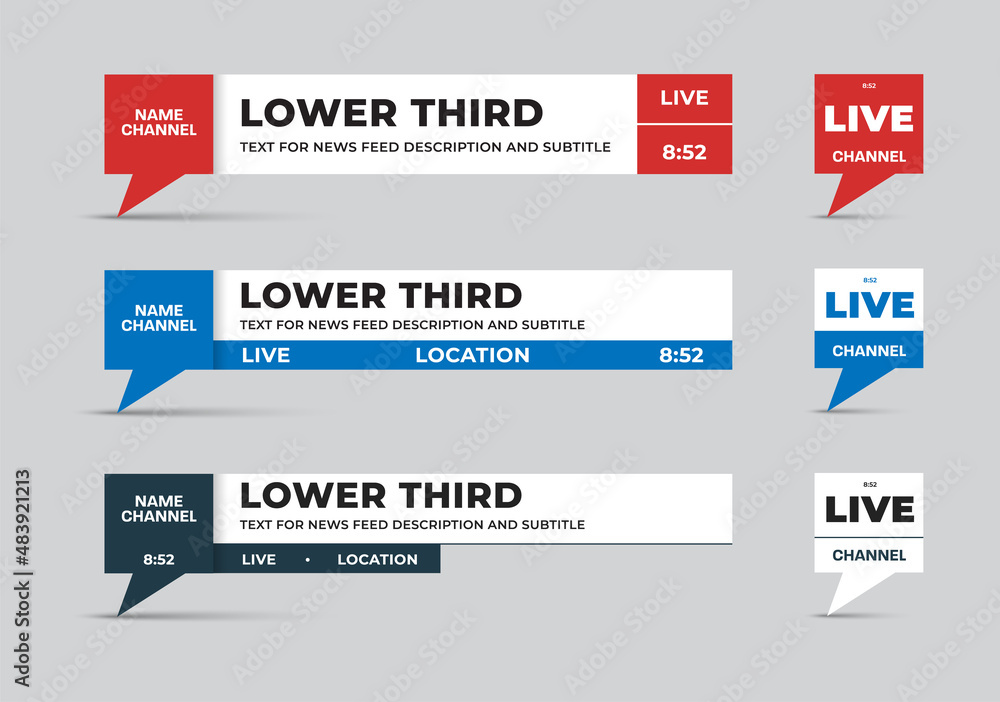 Poster vector rectangular news line for the name of the tv channel, the lower third with a black, blue, red