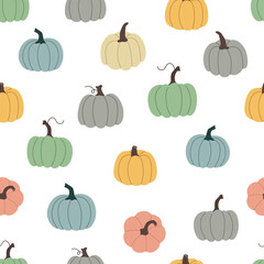 Cute pastel pumpkins. Seamless pattern. Cozy fall background. Vector