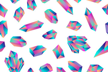 Seamless pattern of gradient crystals, color vector illustration