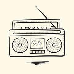 Retro record player. Hand drawn vector illustration.