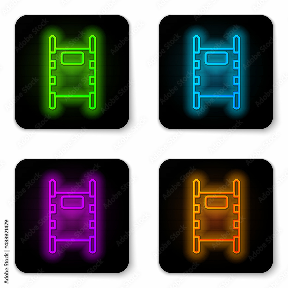 Sticker glowing neon line stretcher icon isolated on white background. patient hospital medical stretcher. b