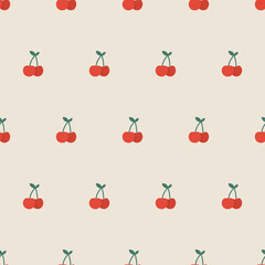Cute cherries. Seamless pattern. Res summer cherries. Vector