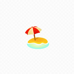 Beach emoji illustration icon. 3D realistic beach and umbrella. Summer. Vector