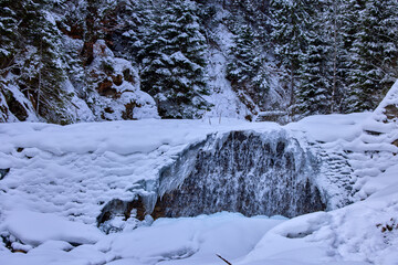 Fototapeta na wymiar winter images with a mountain river. idyllic landscape