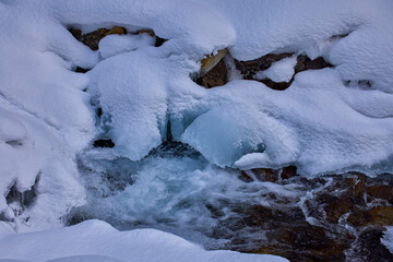 winter images with a mountain river. idyllic landscape