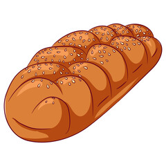 Vector cartoon illustration of loaf pigtail with sesame isolated on white. Fresh pastry, baked bread. Baked goods food Icon. Design for cookbook, restaurant business.