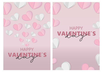 Set of two romantic cards for Valentine's Day with hearts