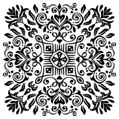 Mandala pattern floral ornament on black and white