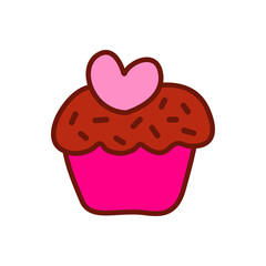 Icono plano cupcake con corazón con líneas en varios colores
