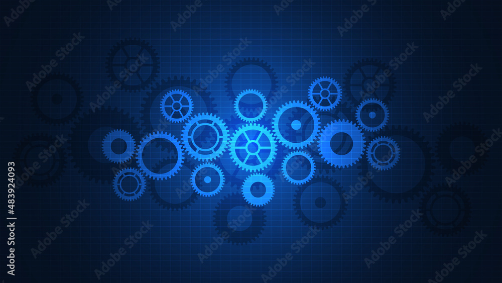 Poster cogs and gear wheel mechanisms. concepts and ideas for hi-tech digital technology and engineering de