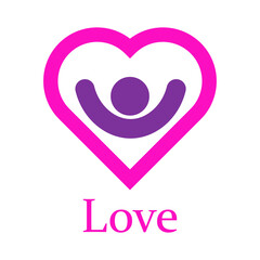 Banner con texto Love con silueta de corazón con persona con líneas para su uso en invitaciones y tarjetas de felicitación