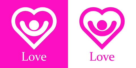 Banner con texto Love con silueta de corazón con persona con líneas para su uso en invitaciones y tarjetas de felicitación