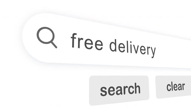 Typing The Word free delivery on Web Search. Typing Into Search Engine .4K motion animation