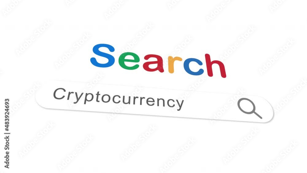 Poster typing the word cryptocurrency on web search. typing into search engine .4k motion animation