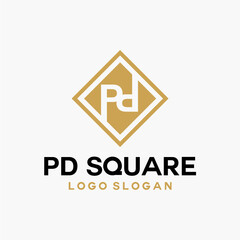 Letter PD square gold logo vector image