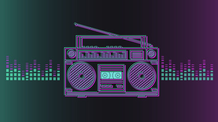 Vhs boombox icon. Blury outline. 80s, 90s old school style. Equalizer design.