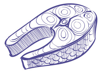 Fish steak in hand drawn style. Seafood symbol