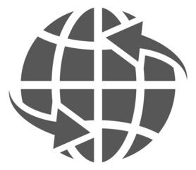 Globe icon with round motion arrows. Around world symbol