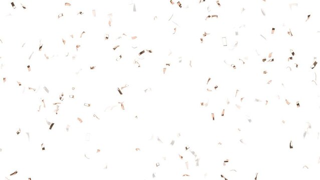 Gold decoration confetti falling animated, isolated on white background