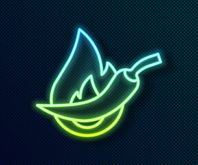 Glowing neon line Hot chili pepper pod icon isolated on black background. Design for grocery, culinary products, seasoning and spice package, cooking book. Vector