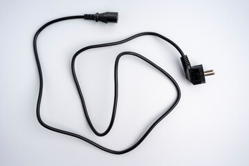 Power plug, computer power cord on a white background.