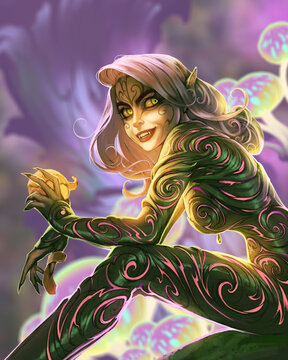 Original digital illustration of a beautiful elf woman portrait