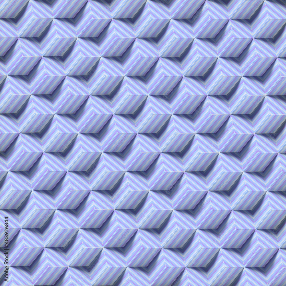 Poster Orthographic projection of rectangles covered with multicolored striped texture. 3d rendering digital illustration