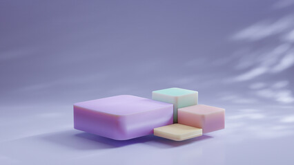 Podium for packaging presentation and cosmetic, shadow on wall. Product display with natural light, realistic rendering. 3d illustration.
