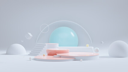 Podium for packaging presentation and cosmetic, shadow on wall. Product display with natural light, realistic rendering. 3d illustration.