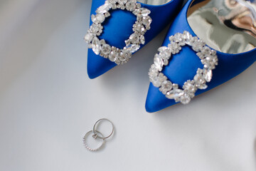 Stylish wedding shoes of the bride. Trend 2022