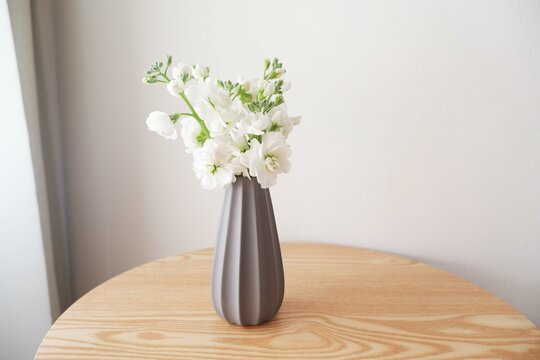 Beautiful flowers in gray vase on neutral background. Mother's day, Father's day flower gift image background.