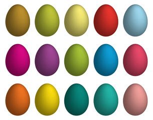 Set easter eggs with realistic effect on white background, 3d effect. Vector isolated illustration