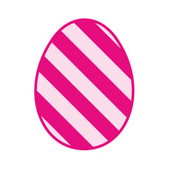 Painted pink egg with stripes pattern isolated on white. Happy Easter