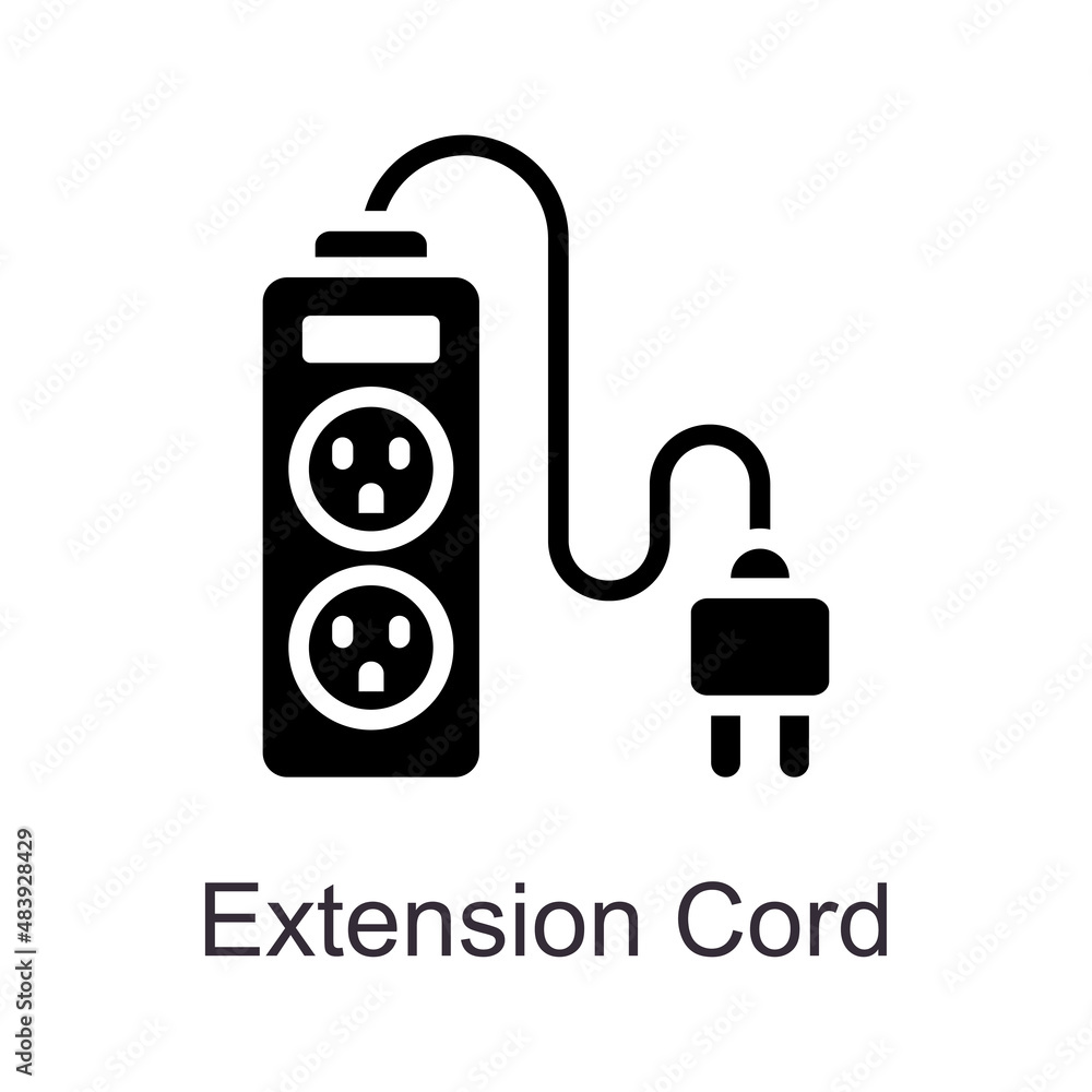 Poster extension cord vector solid icon design illustration. home improvements symbol on white background e