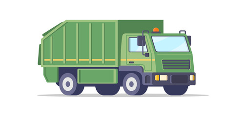 Municipal green garbage van isometric vector illustration. Vehicle for waste collecting sorting and transporting isolated. Urban trash transportation truck lorry industrial cleaning car with container © Виктория Суханова