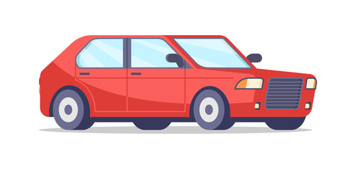 Retro hatchback car isometric vector illustration. Vintage passenger automobile for comfortable city moving transportation isolated. Classic automotive vehicle with doors, windows and wheels