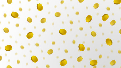 Falling or flying golden coins on white background. Horizontal banner pattern illustration. Winning, gainings, earning or payment metaphor